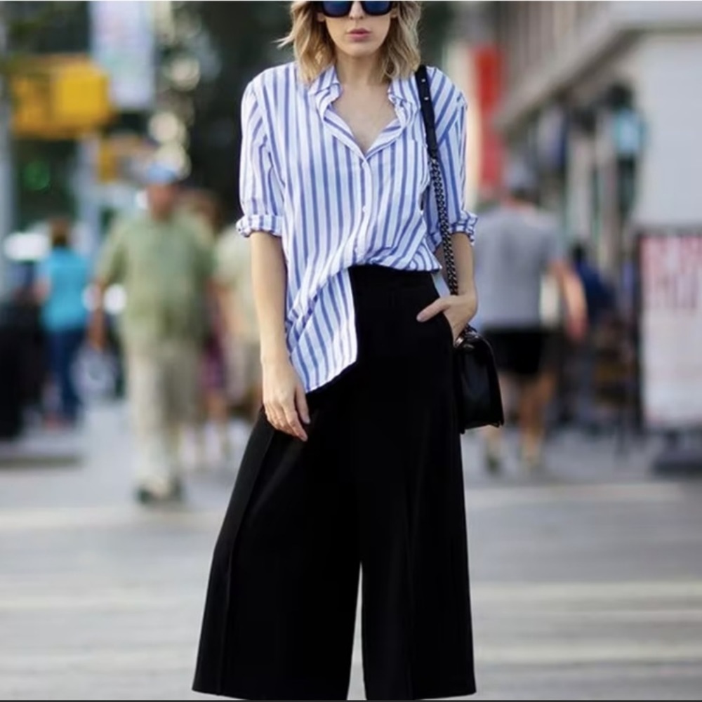 J. Jill Love Linen Striped Shirt Blue White Button Up Long Sleeve